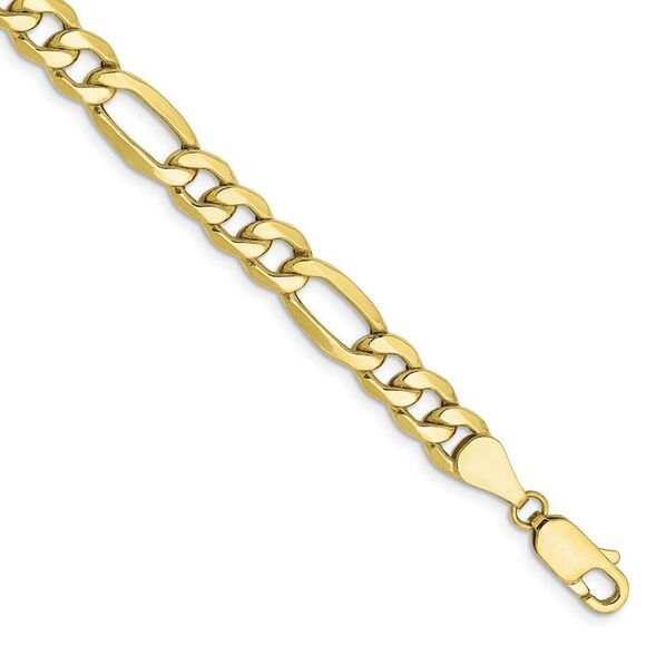 Men's 6.25mm 10k Yellow Gold Hollow Figaro Chain Bracelet 7 Inch